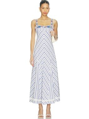 Free People Havenwood Embroidered Check Maxi Dress White Combo